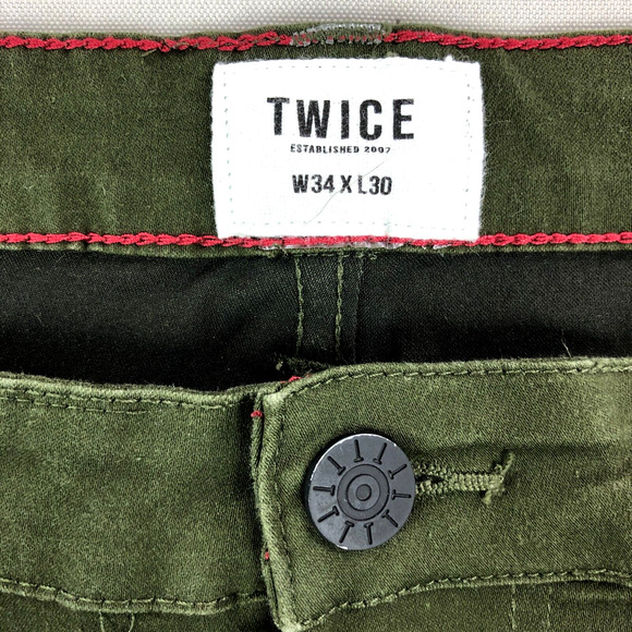 TWICE Jeans Mens 34x30 (Actual 32x28) Slim Straight Leg Dark Green Mid Rise - Picture 3 of 12